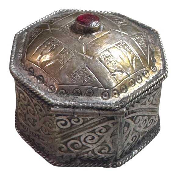 Ancient Viking Bronze Amulet Jewelry Engraved Box Vintage Trinket Ring Carnelian - Picture 3 of 7